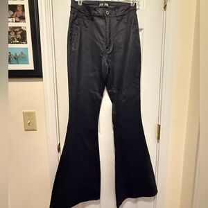 Black JCJQ coated Canvas Faux Leather Bell bottom Flares Large NWT